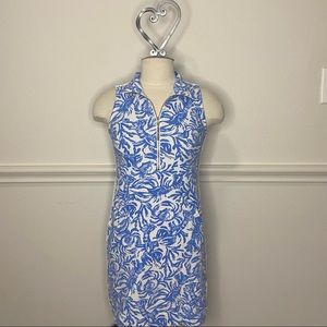 Lilly Pulitzer Blue and White Sleeveless Zip-Front Shift Dress